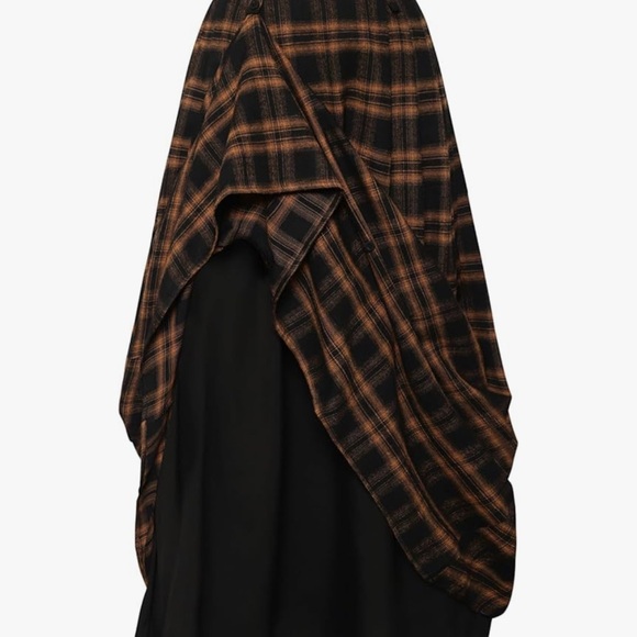 Plaid A-Line Skirt - Black and Brown - Picture 2 of 2